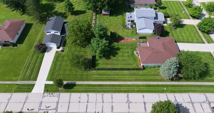 Aerial view of large private homes in Cleveland, Ohio residential area. New family houses as example of real estate development in USA suburbs.