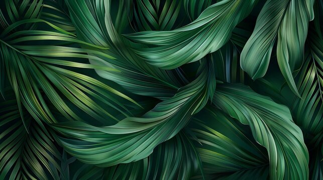 Dense Green Palm Foliage with Golden Light &ndash; Tropical Nature Texture