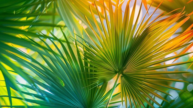 Tropical Palm Leaves Background with Sunlight &ndash; Exotic Jungle Foliage
