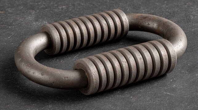 Industrial metal spring connector on gray surface