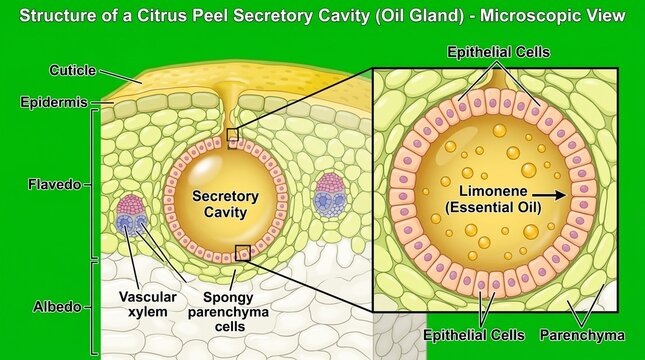 Cross Section Microscopic View of Plant Oil Gland Secretory Cavity Structure Diagram