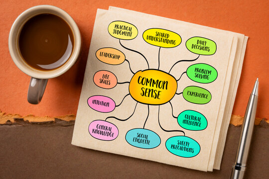 Common sense, sound practical judgment concerning everyday matters, or a basic ability to perceive, understand, and judge. Mind map sketch.
