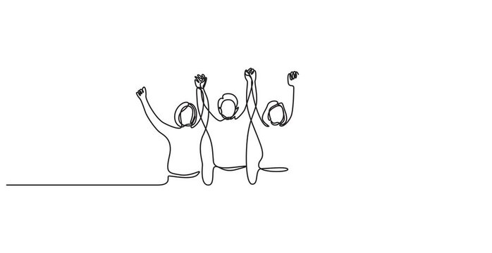 Raised hands one line art animation, hand-drawn group of hands continuous contour drawing motion, voting democracy participation, business teamwork support, volunteer community unity collaboration