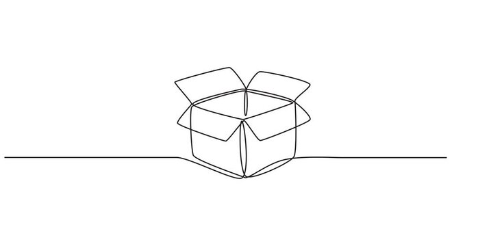 box package icon delivery line gift storage cardboard doodle continuous container. outline box package icon carton illustration warehouse cargo single parcel open post pack creative sketch product one