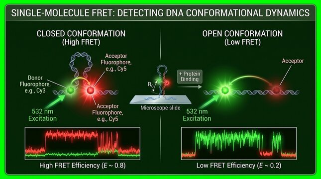 3D Molecular FRET Dynamics Simulation with Fluorescent Energy Transfer Data Display