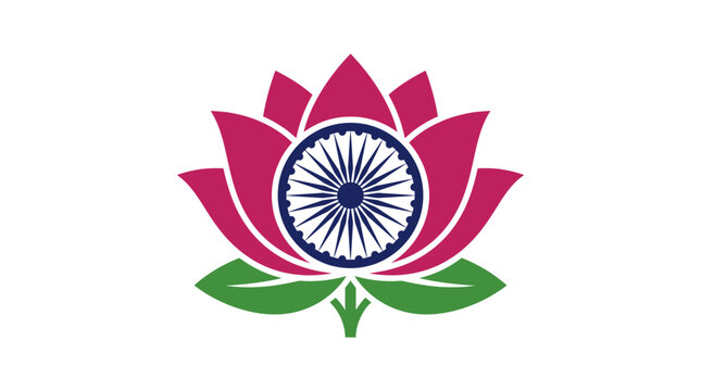 Stylized lotus flower graphic featuring the Ashoka Chakra symbol of India.