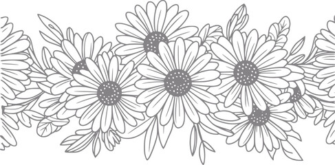 Fototapeta premium Delicate daisy border in grey line