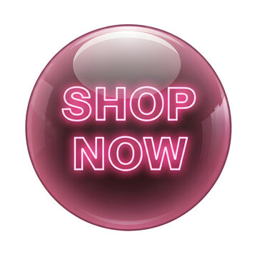 Red glossy shop now button with white text