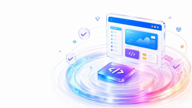Validated Web Development Interface With Code Symbol And Check Marks