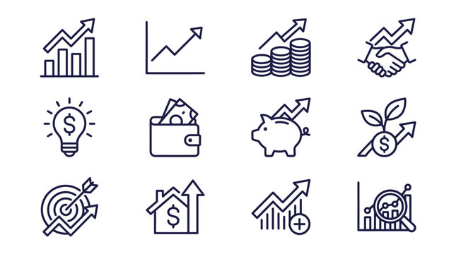 Financial Growth Icons: Investment, Savings, Profit, Success, Business Icons