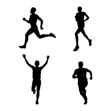 silhouette illustration of four people running a marathon