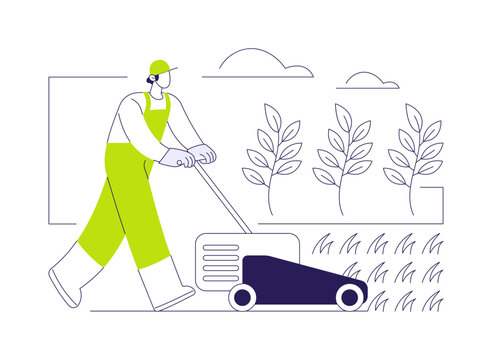 Controlling weeds by mowing isolated cartoon vector illustrations.