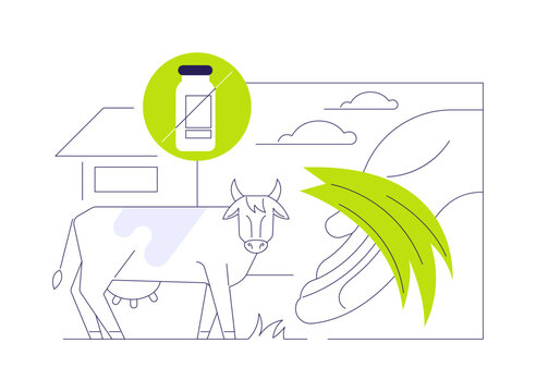 Hormones and antibiotics free animal food isolated cartoon vector illustrations.
