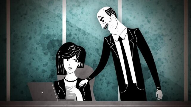 boss inappropriately touching an employee shoulder in the office
