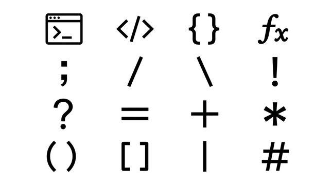 Programming Symbols and Icons: Code, Math, Syntax, Logic