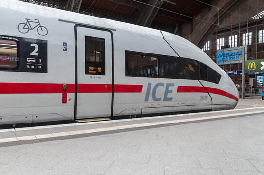 ICE 3 high-speed train at Leipzig main railway station Hauptbahnhof Hbf in Germany