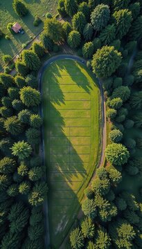 Aerial view of a land plot surrounded by forests ideal for real estate development and investment opportunities
