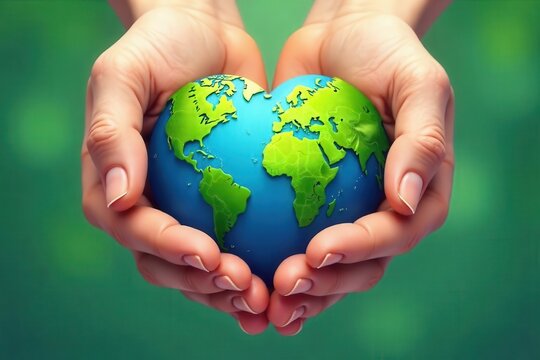 Heart shaped hands holding earth a symbol of environmental care and global unity for world environment day