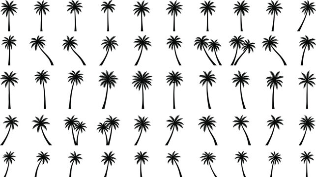 Tropical palm trees silhouettes mega pack black coconut tree icons bundle for summer beach vacation design vector elements