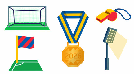 Football Stadium Equipment with Match Essentials in Flat Vector Style for Sports Events © YusupAn