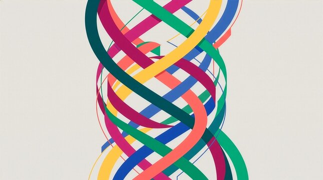 Complex 2D intertwining colorful flat ribbon helix
