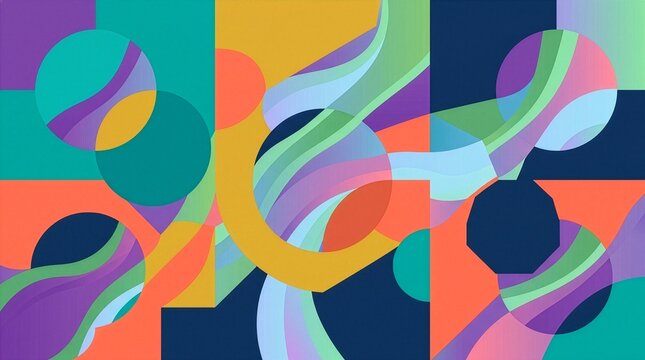 Sophisticated 2D colorful shape and mask interplay