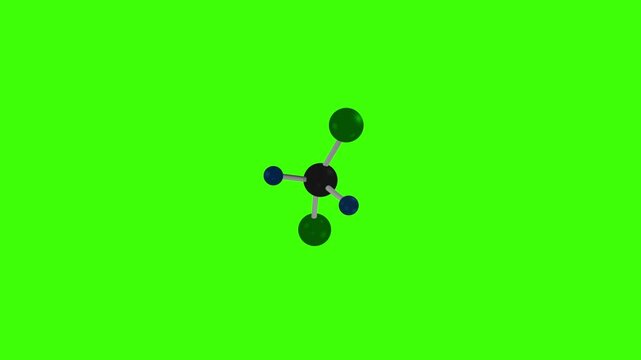 Chlorofluorocarbon Molecule or Particle Floating in Microscopic World - Over Green Screen