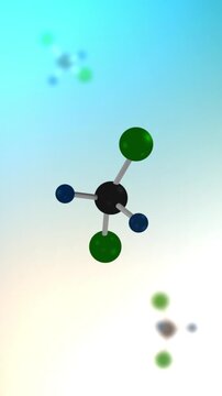 Chlorofluorocarbon Molecule or Particle Floating in Microscopic World - Vertical