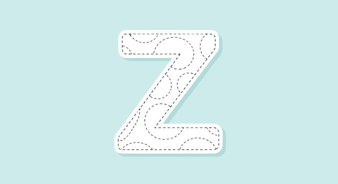 Large capital letter Z with a dashed outline and a circular pattern inside, shown against a soft light teal background in vector style.