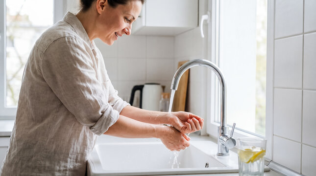 cooling wrists cold water heatwave summer sink wellness care showing a person lowering body temperature at home for health guidance self care routines and hot weather safety content