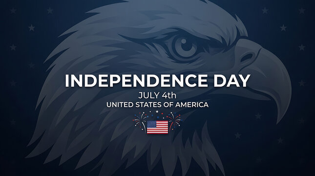 Independence day celebration graphic with eagle profile and small flag icon