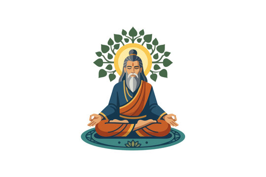 Meditating Guru Flat Design Vector Illustration