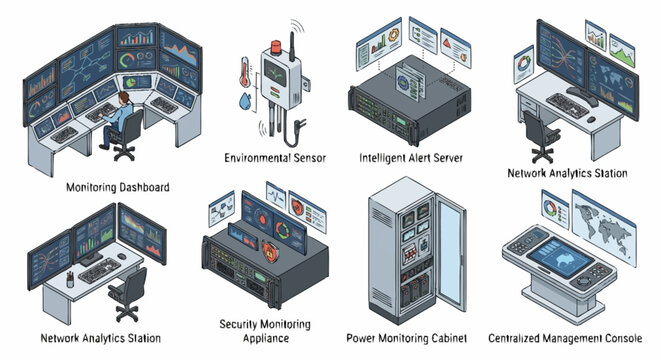 Modern Data Center Server Room Technology Setup.