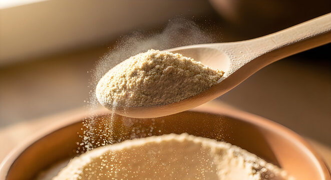 Spoon scooping powdered sugar on pastry