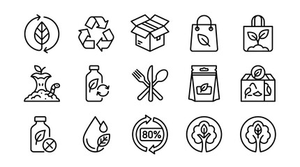 Fototapeta premium Eco-friendly icons: recycling, nature, sustainability, organic, zero waste, compost, reusable