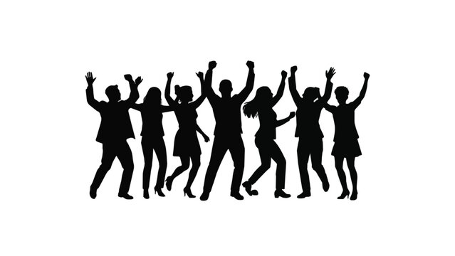 group of diverse people dancing in colorful casual outfits on a white background