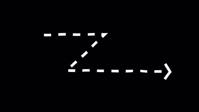Zig zag Doodle arrows white dashed animation 4k in transparent background