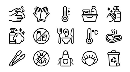 Fototapeta premium Food Safety Icons: Hygiene, Temperature, and Sanitation for Kitchens and Restaurants