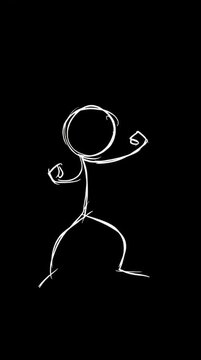 Hand-drawn style stickman animation depicting a fight sequence, dynamic and fluid movements, deliberately imperfect lines to mimic human-created animation for cinematic action feel.