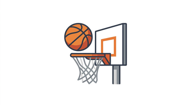 Basketball Hoop With Ball Flying Into Net.