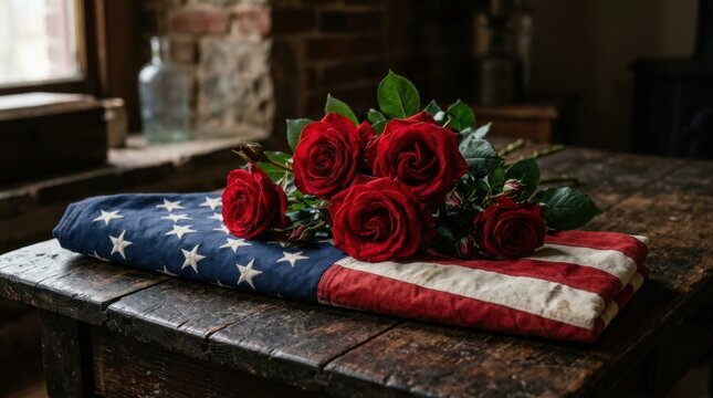 Patriotic Roses On American Flag