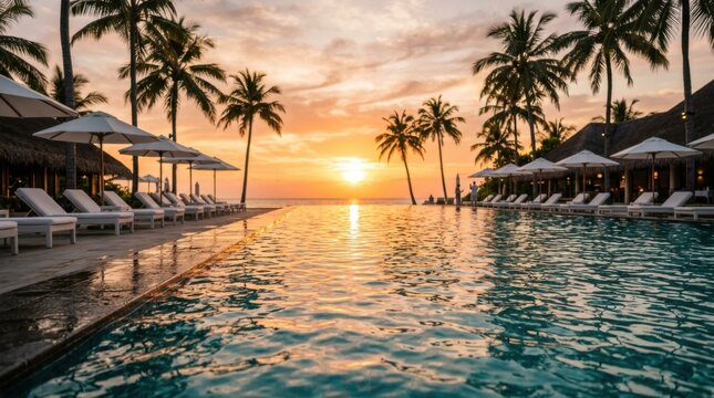 Tropical Resort Swimming Pool Sunset
