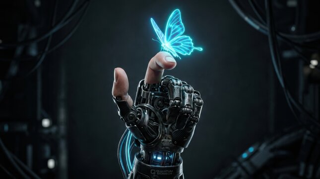 Robot Hand Holding Butterfly