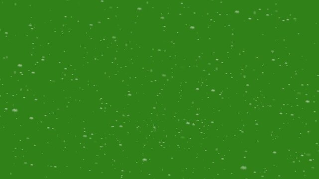 Soft Floating White Snow Particles Drifting on a Green Screen Background, Natural Dust and Light Particle Overlay for Chroma Key Motion Graphics, Visual Effects and 4K Video Editing