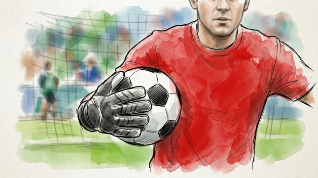 Soccer Goalkeeper Holding Football Illustration