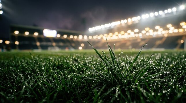 Soccer Stadium Grass Under Floodlights