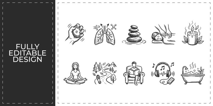 Cybersecurity and internet privacy hand drawn icons set featuring encryption and firewall symbols for professional digital protection and safe technology design