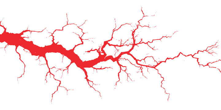 Intense red lightning bolt or crack effect isolated on white background vector illustration.