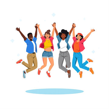 Diverse Group of Friends Jumping Joyfully Together