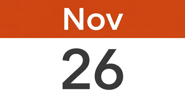 November 26th date on a simple calendar page with orange header twenty-six month